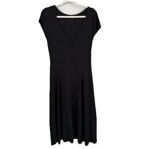 ZARA Women’s Black‎ Light Knit Midi Flare Dress Plunging U-Neck Size Large
